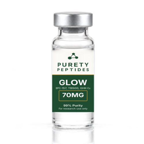 GLOW 70MG product vial - PureTy Peptides, for research use only
